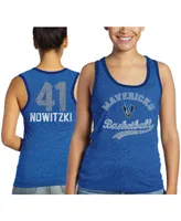 Women's Majestic Threads Dirk Nowitzki Royal Dallas Mavericks Name and Number Tri-Blend Tank Top