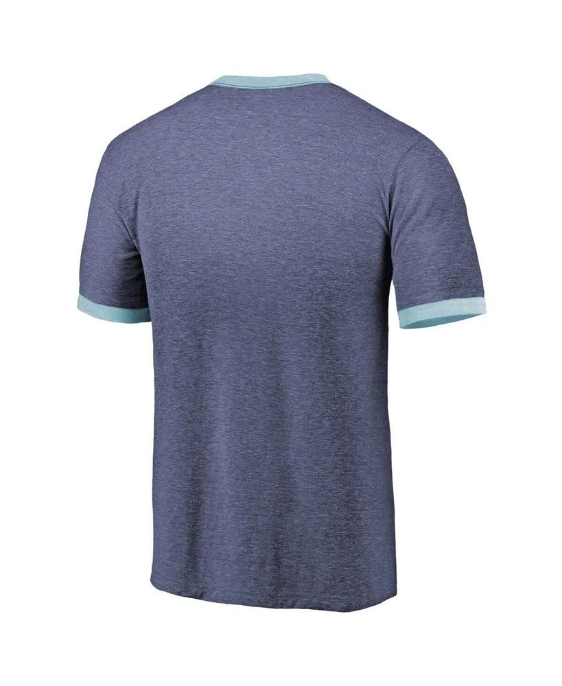 Men's Majestic Threads Heathered Deep Sea Blue Seattle Kraken Ringer Contrast Tri-Blend T-shirt