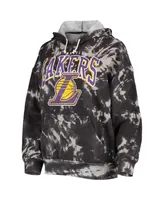 Women's Majestic Threads Black Los Angeles Lakers Burble Tie-Dye Tri-Blend Pullover Hoodie