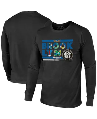 Men's Majestic Threads Black Brooklyn Nets City and State Tri-Blend Long Sleeve T-shirt