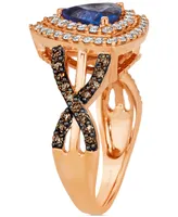 Le Vian Blueberry Tanzanite (1 ct. t.w.) & Diamond (3/4 ct. t.w.) Trillion Double Halo Ring in 14k Rose Gold