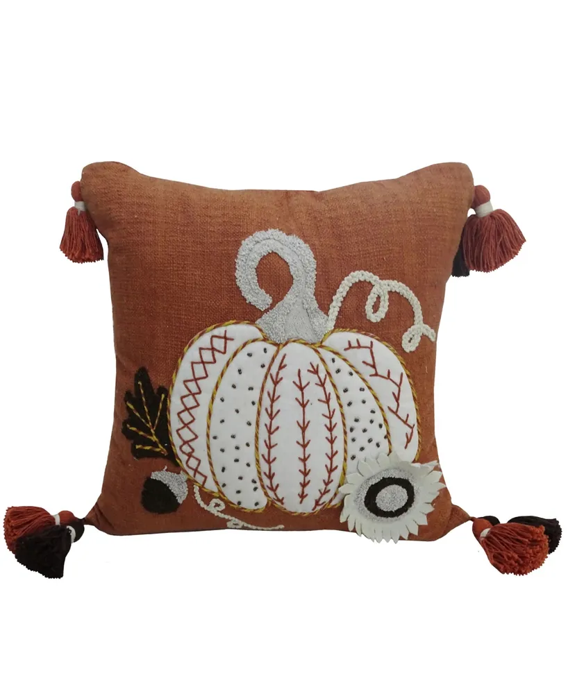 Vibhsa Pumpkin Tassels Harvest Decorative Pillow, 20" x 20"