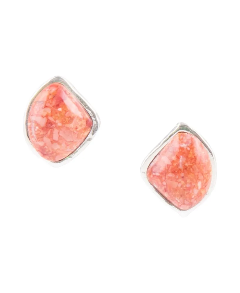 Barse Abstract Sterling Silver and Genuine Orange Sponge Coral Stud Earrings