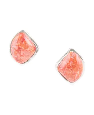 Barse Abstract Sterling Silver and Genuine Orange Sponge Coral Stud Earrings