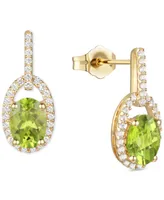 Peridot (1-5/8 ct. t.w.) & Diamond (1/5 ct. t.w.) Halo Drop Earrings in 14k Gold