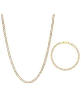 Double Sided Cuban Link Chain Bracelet Necklace 4.5mm Collection In 10k Two Tone Gold