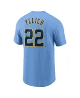 Men's Nike Christian Yelich Powder Blue Milwaukee Brewers City Connect Name and Number T-shirt