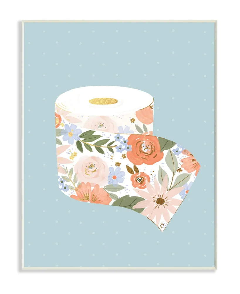 Stupell Industries Spring Floral Print Toilet Paper Over Blue Art, 10" x 15" - Multi