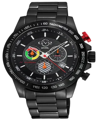 Gevril Men's Scuderia Swiss Quartz Black Stainless Steel Bracelet Watch 45mm