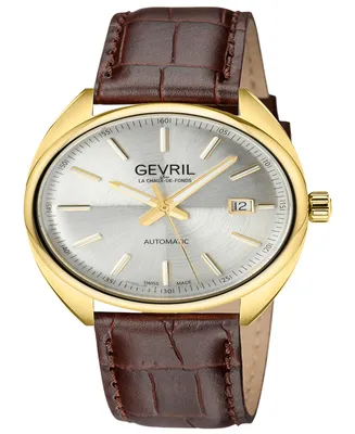 Gevril Men's Five Points Swiss Automatic Italian Brown Leather Strap Watch 40mm - Gold
