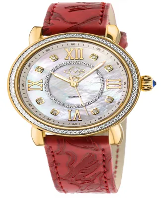 Gevril Women's Marsala Swiss Quartz Italian Red Leather Strap Watch 37mm