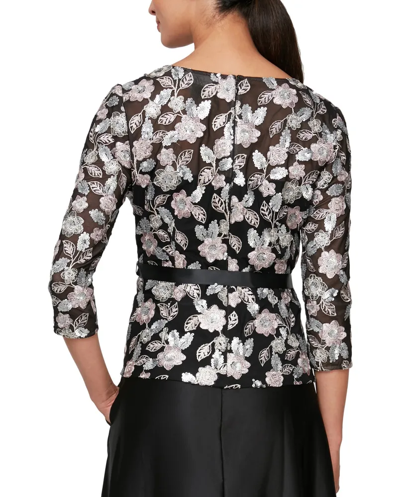 Alex Evenings Women's Sequined Embroidered Blouse