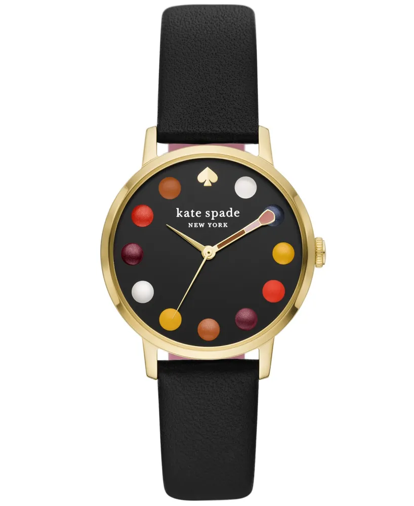 kate spade new york Women's Metro Three-Hand Black Leather Strap Watch, 34mm