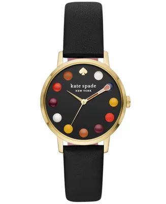 kate spade new york Women's Metro Three-Hand Black Leather Strap Watch, 34mm