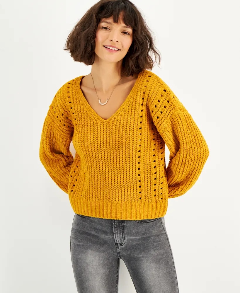 Crave Fame Juniors' Chenille Pointelle Sweater