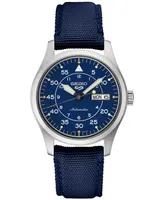 Seiko Men's Automatic 5 Sports Blue Nylon Strap Watch 39mm