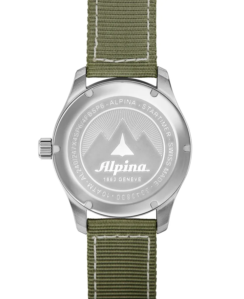Alpina Men's Swiss Startimer Pilot Green Nylon Strap Watch 42mm
