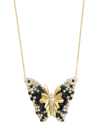 Effy Black Diamond (1-1/5 ct. t.w.) & White Diamond (1-1/2 ct. t.w.) Butterfly 18" Pendant Necklace in 14k Gold