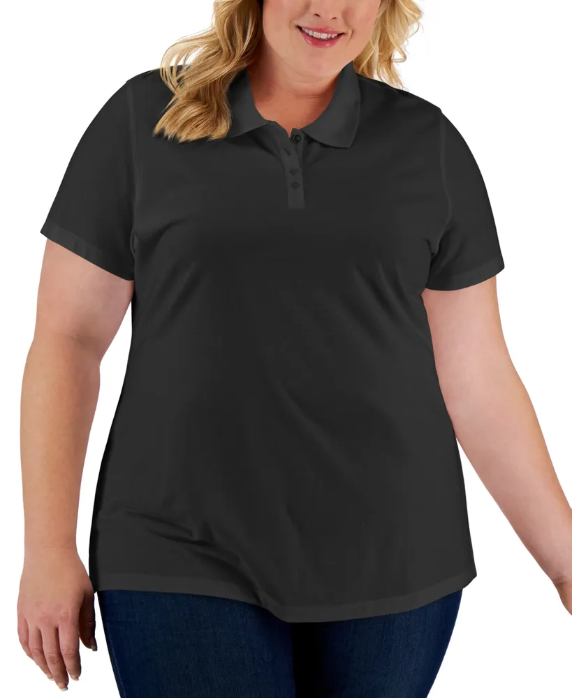 Karen Scott Plus Cotton Short-Sleeve Polo Shirt, Created for