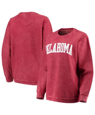 Women's Pressbox Crimson Oklahoma Sooners Comfy Cord Vintage-Like Wash Basic Arch Pullover Sweatshirt