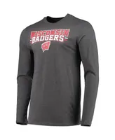 Men's Concepts Sport Red and Heathered Charcoal Wisconsin Badgers Meter Long Sleeve T-shirt and Pants Sleep Set