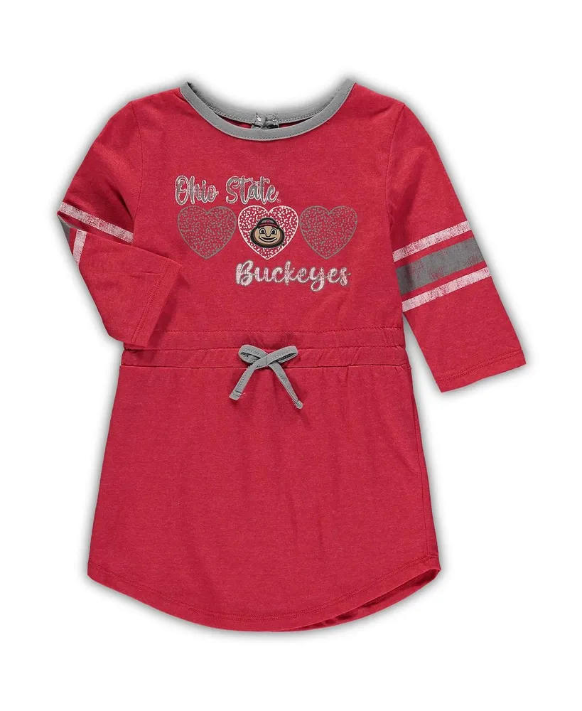 Toddler Girls Colosseum Heathered Scarlet Ohio State Buckeyes Poppin Sleeve Stripe Dress