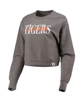 Women's League Collegiate Wear Graphite Clemson Tigers Classic Corded Timber Crop Pullover Sweatshirt