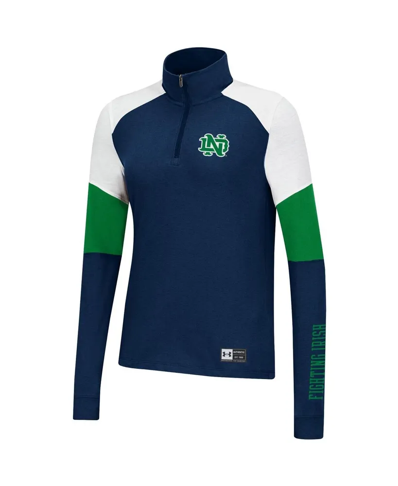 Women's Under Armour Navy Notre Dame Fighting Irish Sleeve Hit Raglan Quarter-Zip Jacket