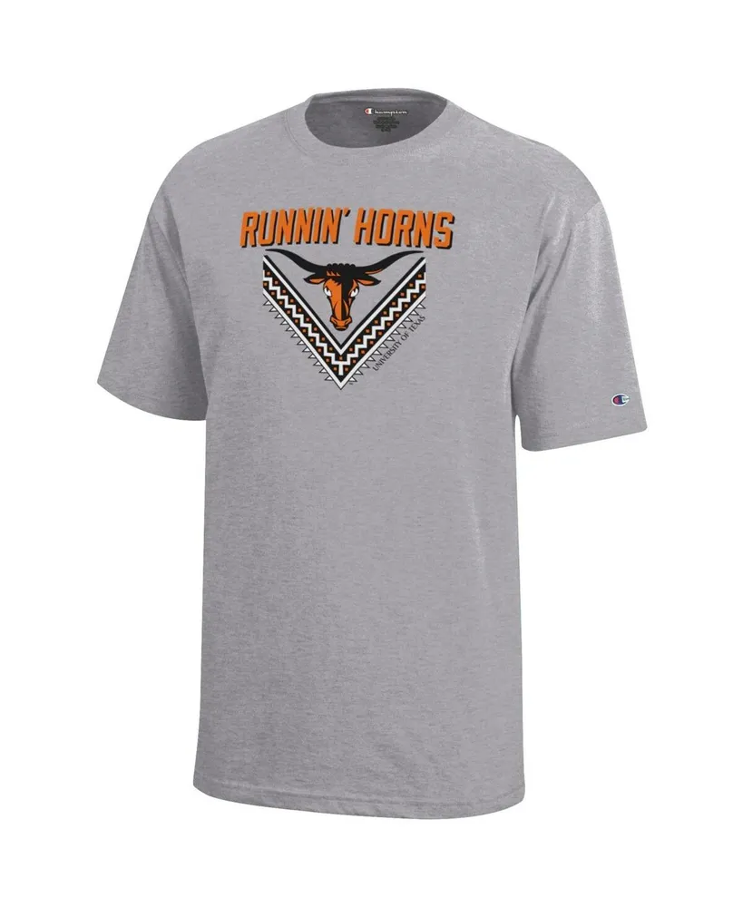 Big Boys Champion Heathered Gray Texas Longhorns Runnin' Horns T-shirt