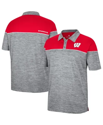 Men's Colosseum Heathered Gray, Red Wisconsin Badgers Birdie Polo Shirt