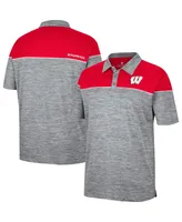 Men's Colosseum Heathered Gray, Red Wisconsin Badgers Birdie Polo Shirt