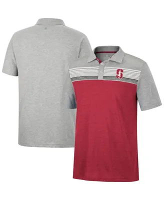 Men's Colosseum Cardinal, Heathered Gray Stanford Cardinal Caddie Polo Shirt