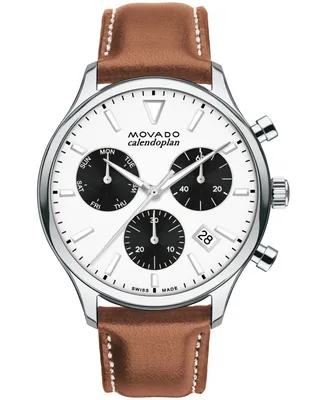 Movado Men's Heritage Cognac Brown Genuine Leather Strap Watch 43mm