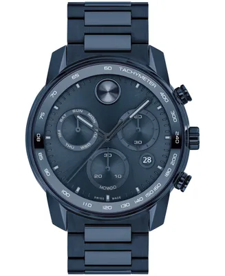 Movado Men's Bold Verso Dark Blue Ionic Plated Steel Bracelet Watch 44mm