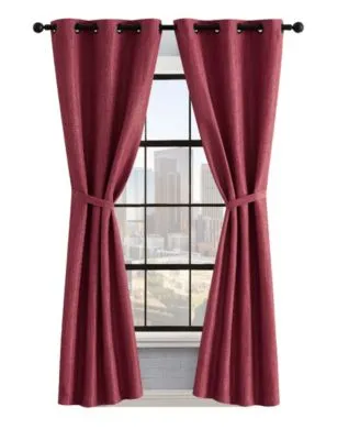 Lucky Brand Solana Thermal Woven Room Darkening Grommet Window Curtain Panel Pair With Tiebacks Collection