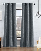 Lucky Brand Sondra Textured Leaf Pattern Blackout Grommet Window Curtain Panel Pair with Tiebacks