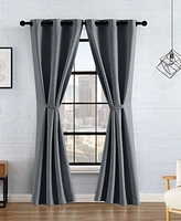 Lucky Brand Sondra Textured Leaf Pattern Blackout Grommet Window Curtain Panel Pair with Tiebacks