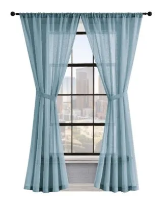 Lucky Brand Onyx Textured Sheer Voile Light Filtering Rod Pocket Window Curtain Panel Pair With Tiebacks Collection
