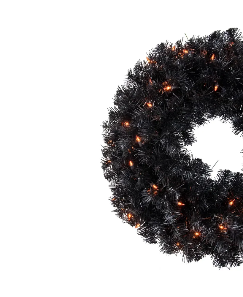 Pre-Lit Noble Spruce Artificial Halloween Wreath Lights, 24"