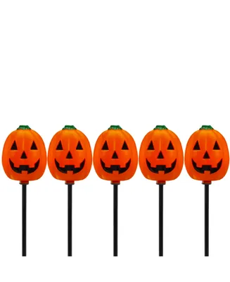 Jack-o-Lantern Shaped 5 Piece Halloween Pathway Markers with 3.75' Black Wire Set