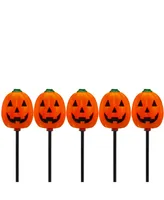 Jack-o-Lantern Shaped 5 Piece Halloween Pathway Markers with 3.75' Black Wire Set