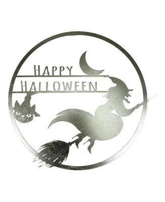 Flying Witch Happy Halloween Wall Sign, 17" - Silver