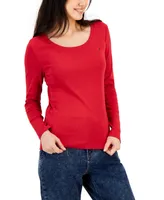 Tommy Hilfiger Women's Solid Scoop-Neck Long-Sleeve Top