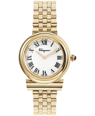 Salvatore Ferragamo Women's Swiss Gancini Gold Ion-Plated Bracelet Watch 28mm