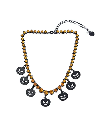 Betsey Johnson Black Faux Stone Pumpkin Bib Necklace