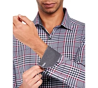 Men's Slim Fit Non-Iron Plaid-Print Performance Stretch Dress Shirt