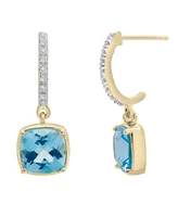 Macy's Blue Topaz and Diamond Accent Cushion Earring in 14K Yellow Gold Over Sterling Silver