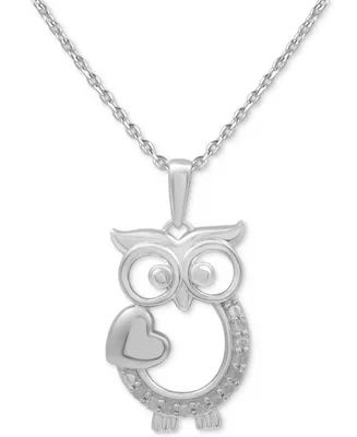 Diamond Owl Heart 18" Pendant Necklace (1/10 ct. t.w.) Sterling Silver or & 14k Gold-Plate