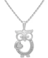 Diamond Owl Heart 18" Pendant Necklace (1/10 ct. t.w.) Sterling Silver or & 14k Gold-Plate