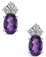 Amethyst (7/8 ct.t.w ) and Diamond (1/8 ct.t.w) Stud Earrings in 14K White Gold